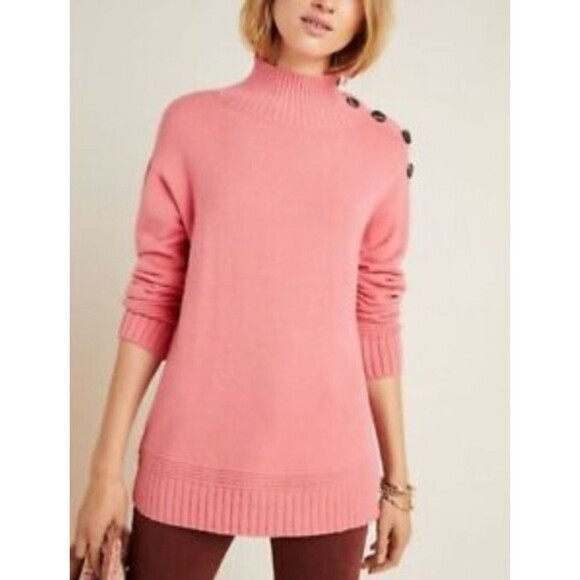 By‎ Anthropologie Knit Sweater Women Sz S Pink Button Oversized - Picture 1 of 11